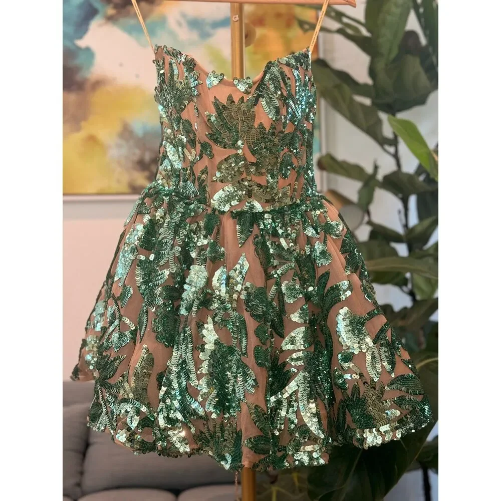 BRONX BANCO Chloe Pailette Teal Strapless Sequin Mini Dress, cocktail | wedding - Picture 10 of 15